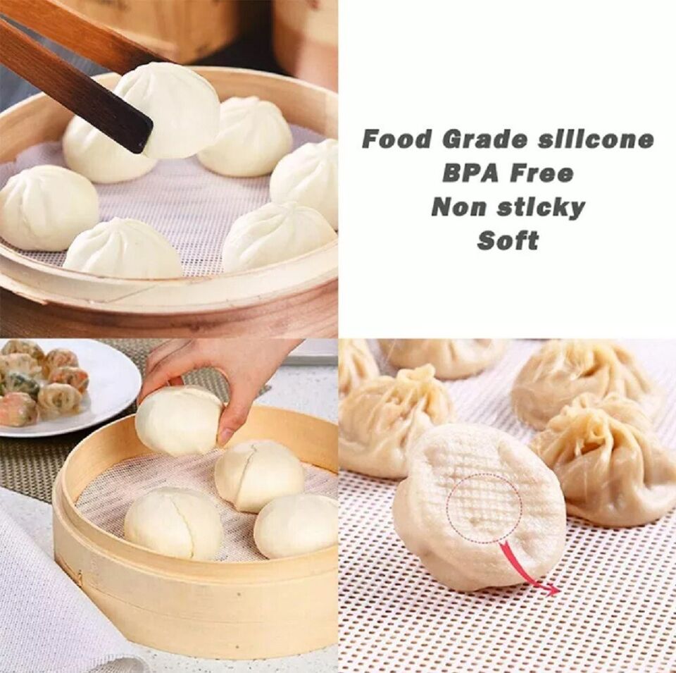 4 Pcs Reusable Round Silicone Steamer Liners Non-stick