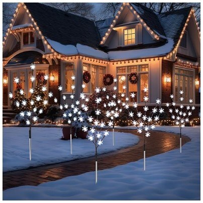 6 Pack Solar Snowflake Christmas Pathway Lights, 8 Modes 120 LEDs Solar Christmas Yard Stakes Outdoor Waterproof, Christmas Snowflake Tree Lights for Garden Yard Lawn Pathway Grave Decor