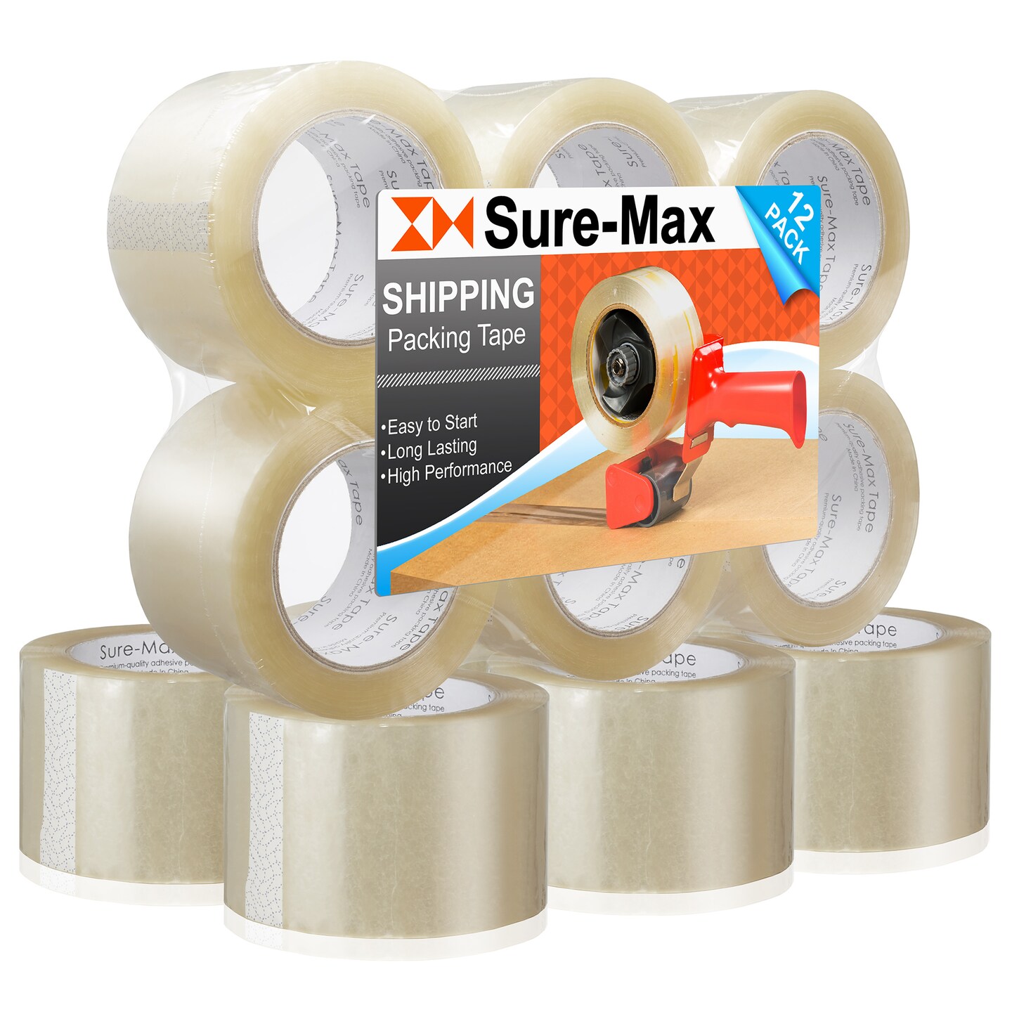 Sure-Max 12 Rolls Extra-Wide Shipping &#x26; Packing Tape (3&#x22; x 110 yard/330&#x27; each) - Moving &#x26; Adhesive Carton Sealing - 2.0mil Clear