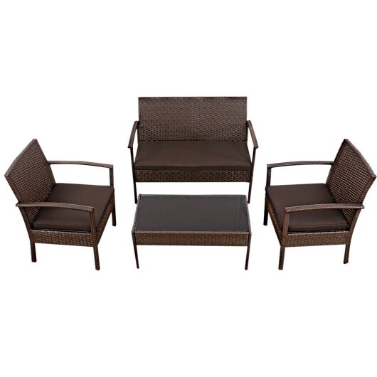4 pcs Modern Outdoor Patio Rattan Wicker Furniture Set