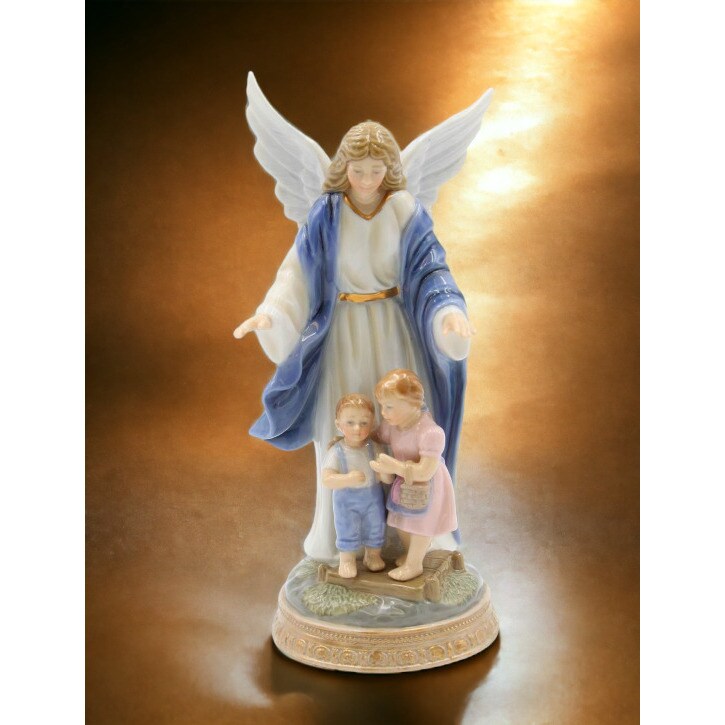 kevinsgiftshoppe Ceramic Guardian Angel Protecting Children Figurine Home Decor Religious Decor Religious Gift Church Decor