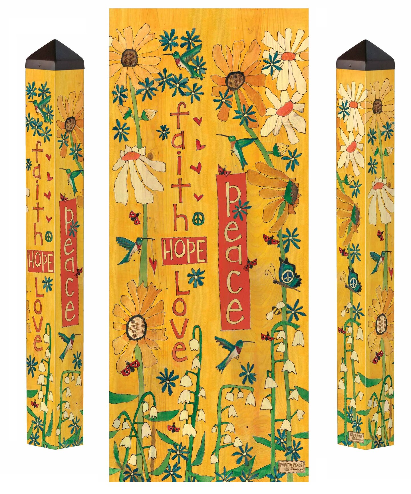 Faith Hope Love Art Pole 40 Inches Tall Painted Peace Stephanie Burgess