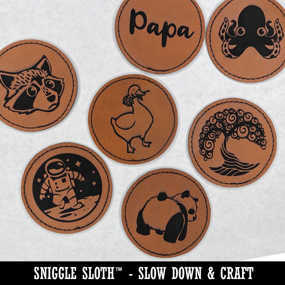 Duck in Gift Box Christmas Round Iron-On Engraved Faux Leather Patch Applique - 2.5&#x22;