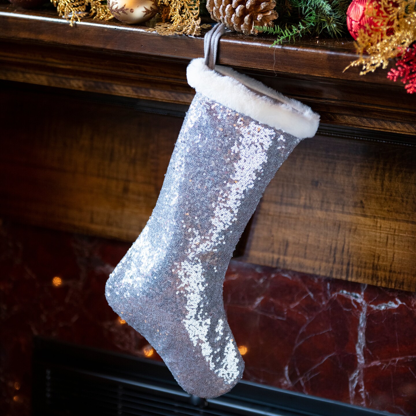 Reflective Silver Sequin Stocking