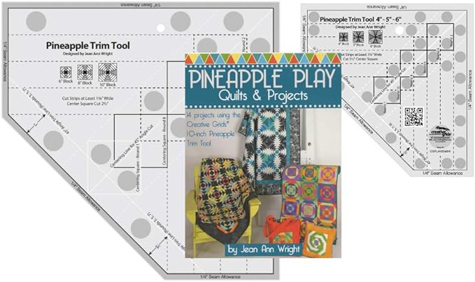 Creative Grids Bundle - Pineapple Trim Tool (CGRJAW3), Pineapple Trim Tool Mini (CGRJAW3MINI) with 64 Page Book "Pineapple Play" by Jean Ann Wright