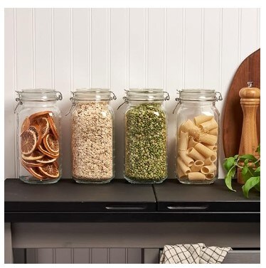 4 Airtight Glass Food Storage Jars plus Chalkboard & Marker
