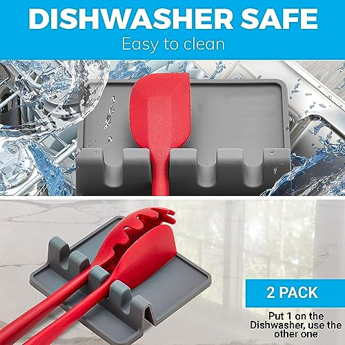 Grey Silicone Spoon Rest for Stove Top with Drip Pad (1 Pack) - Heat-Resistant, BPA-Free Utensil Rest &#x26; Spoon Holder for Kitchen Counter - Grill Utensil Holder for Spatulas, Tongs, and kitchenware