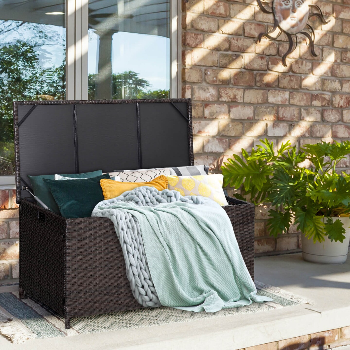 Outdoor Wicker Storage Box with Zippered Liner - 50 Gallon