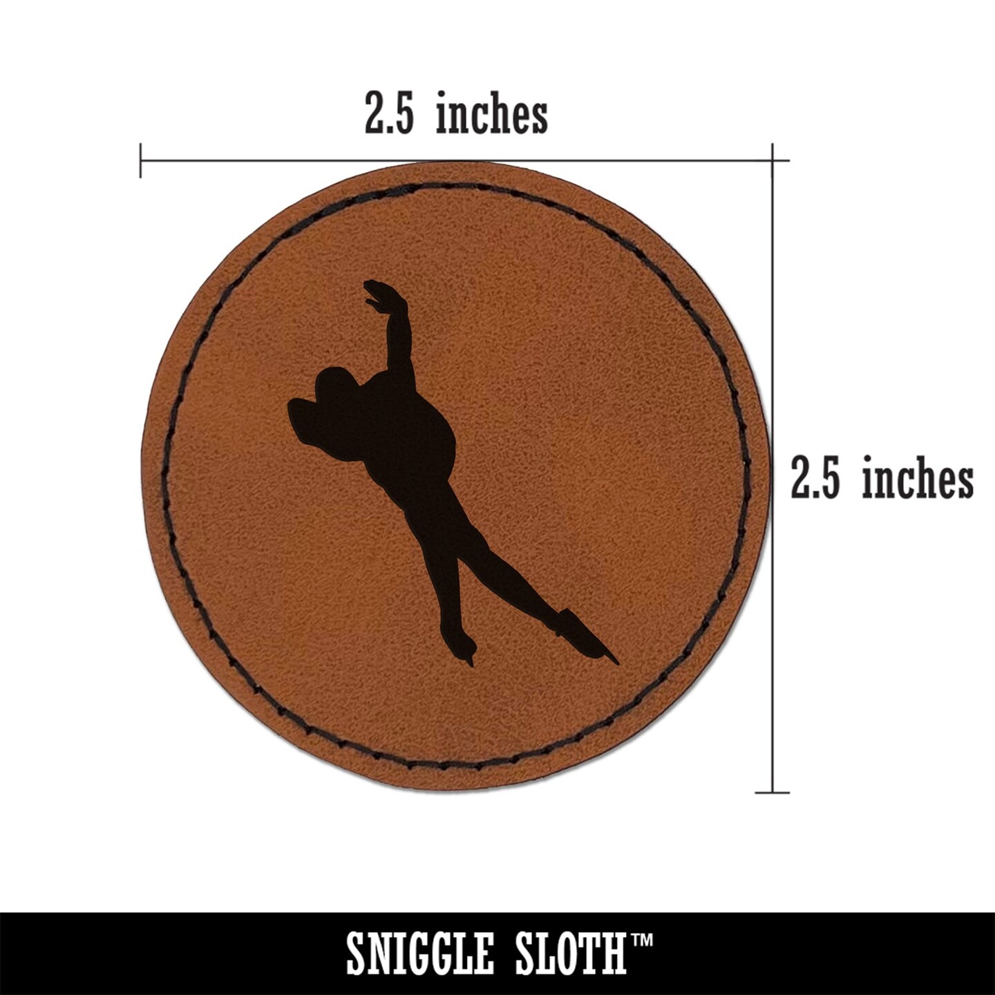 Speed Skating Skater Round Iron-On Engraved Faux Leather Patch Applique - 2.5&#x22;