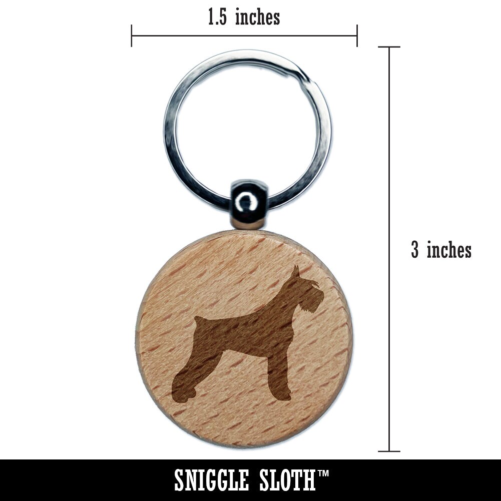 Giant Schnauzer Dog Solid Engraved Wood Round Keychain Tag Charm
