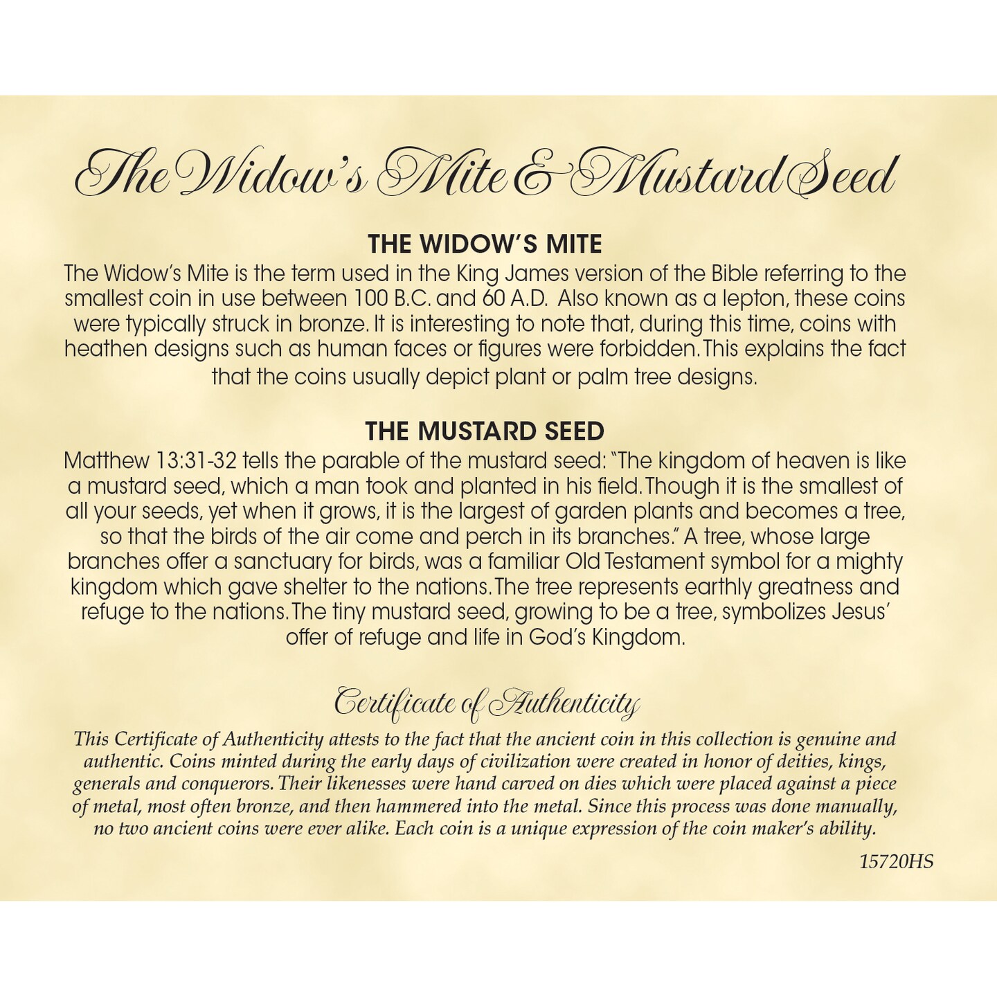 Bible Verses With Widow&#x27;s Mite and Mustard Seeds Table Top Frame