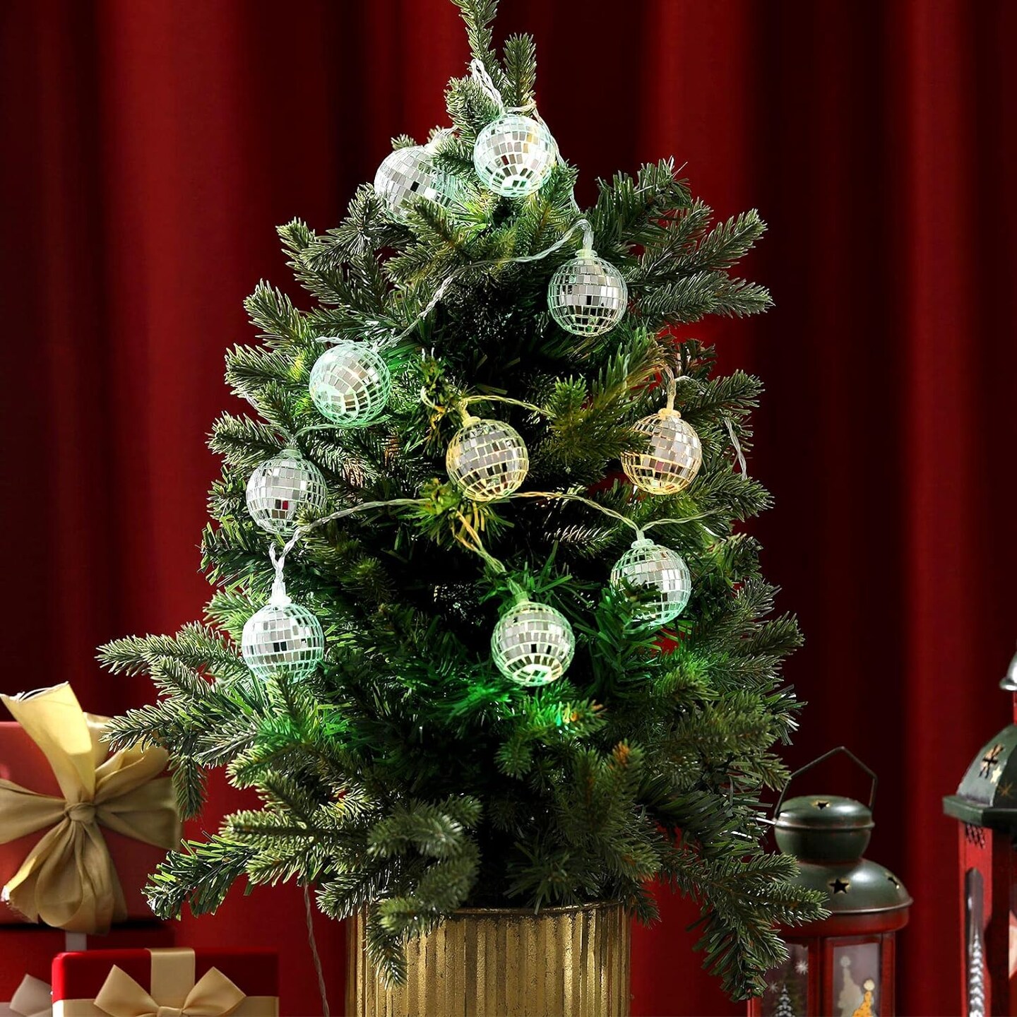 5.91 ft Battery Operated LED Disco Ball Light with String for Christmas