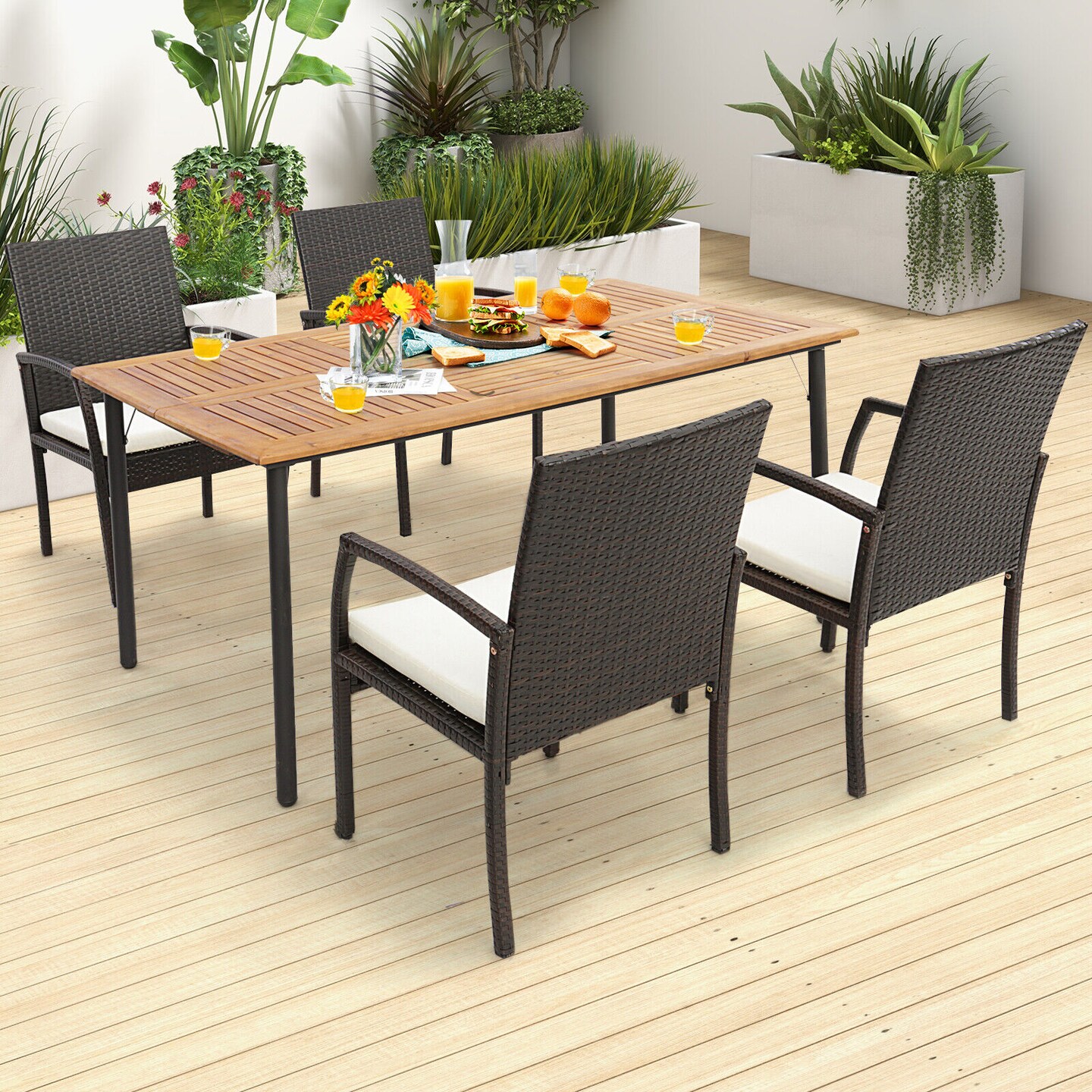 Patio Wicker Dining Armchair Set with Soft Zippered Cushion