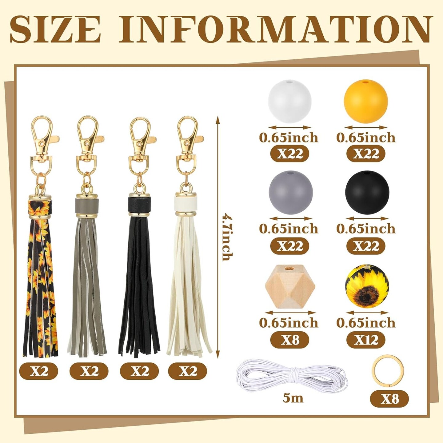15 mm. Silicone Beads for Keychain Making Kit 100 pcs