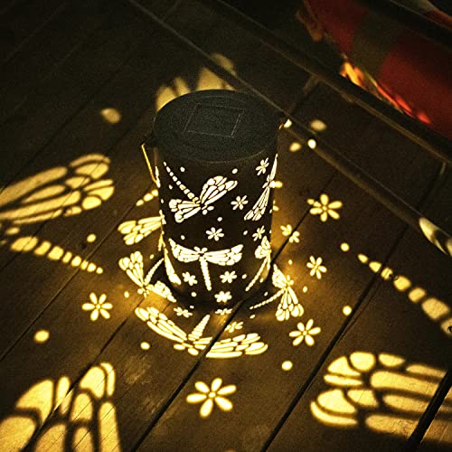 1 Pack Solar Lantern Outdoor Garden Decor Hanging Solar Lantern Lights,Metal Dragonfly Decor Outdoor Lantern,Waterproof Led Garden Lantern for Patio, Yard, Table, Pathway(Dragonfly)