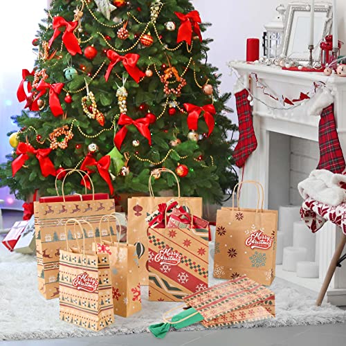 24 Pieces Christmas Gift Bags Set, 24 PCS Xmas Paper Bags 3 Sizes Bags Christmas Hand Bags Xmas Present Bags with Tags for Xmas Present Packaging Christmas Gifts Packing Christmas Decoration