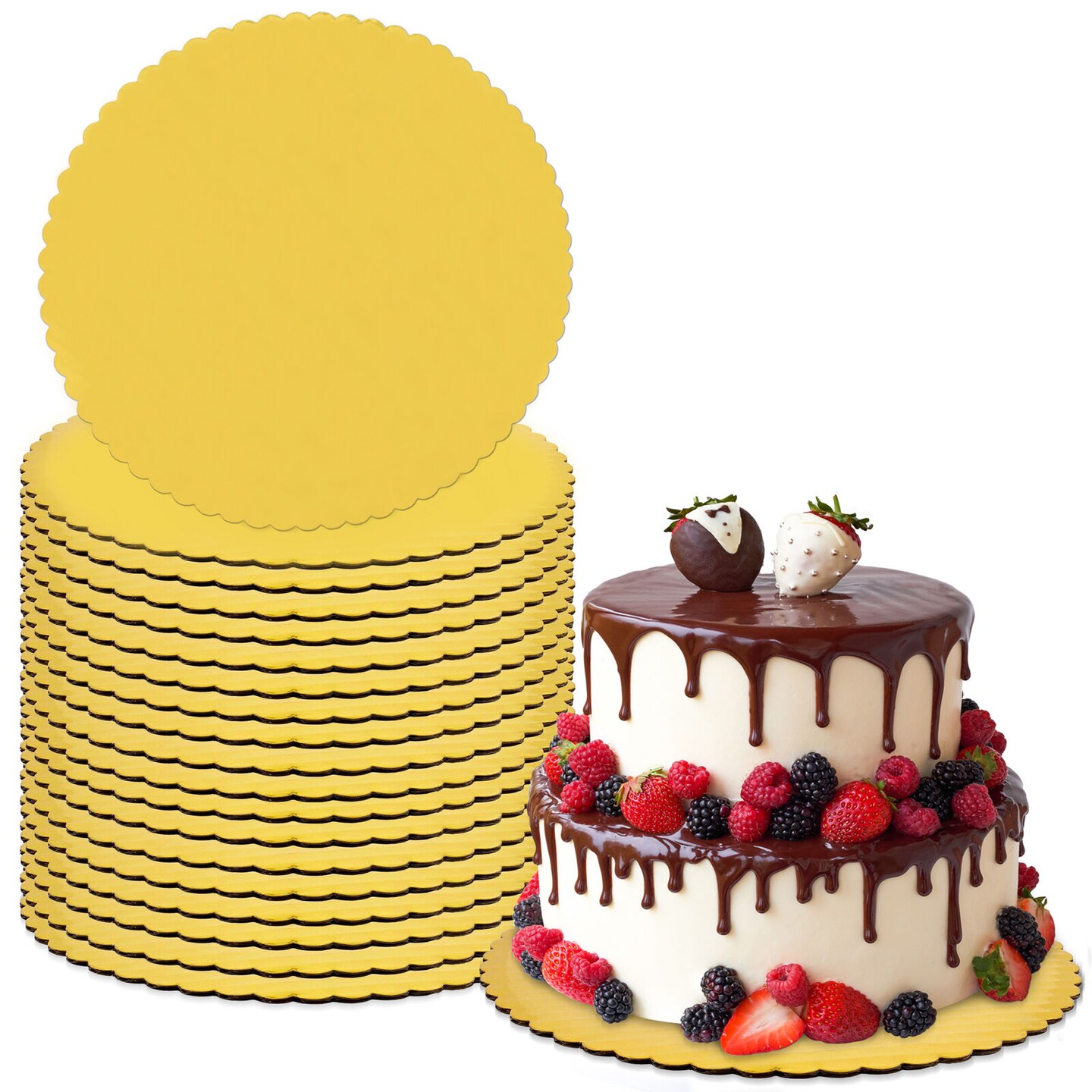 Round Cake Boards Bulk 20pk ,Cake Drum Gold Flat Scalloped Edge.