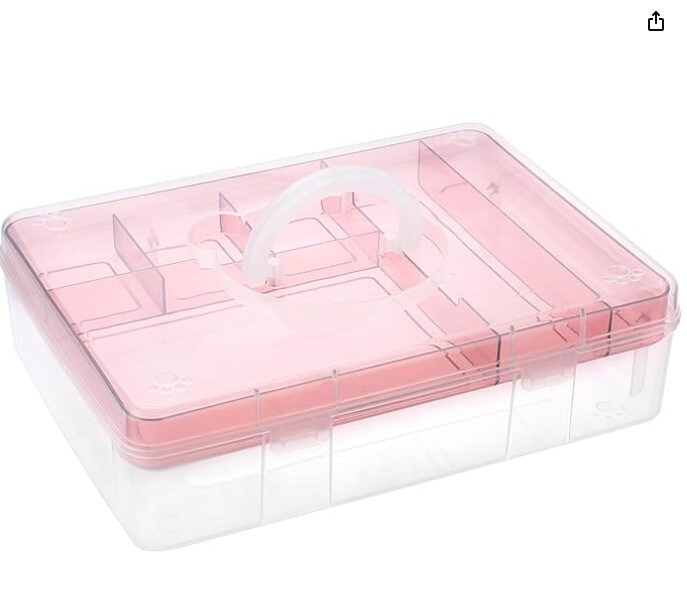 Portable Clear Plastic Art Craft Supply Organizer Stackable Home Office Supplies Storage Container for Pens Notes A4 Papers etc (Pink) 2-Tier Cute Bear Storage Box with Removable Divided Tray