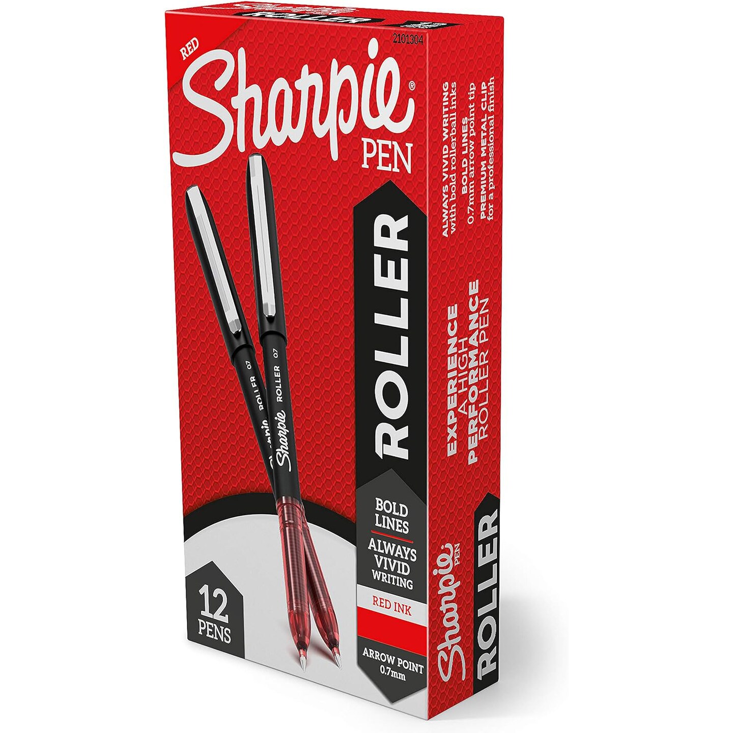 SHARPIE Rollerball Pen, Arrow Point (0.7mm) Pen for Bold Lines, Red Ink, 12 Count