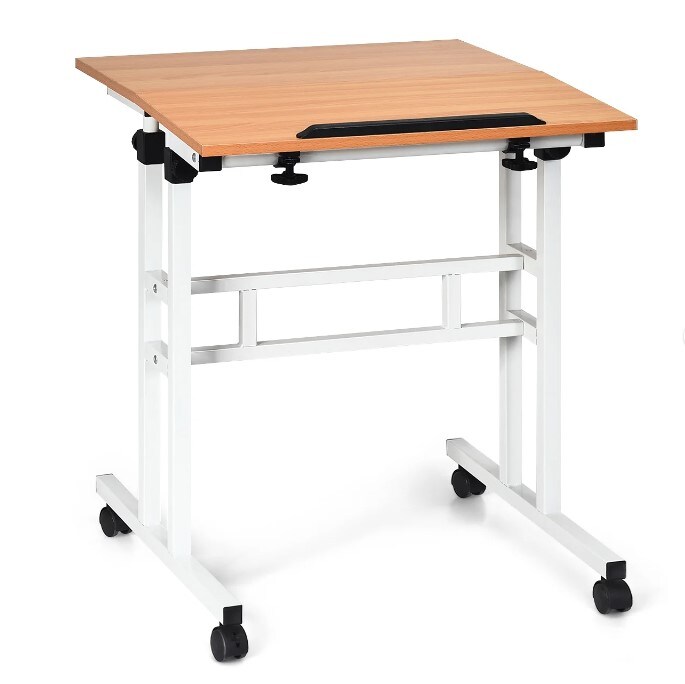 2 in 1 Mobile Standing Desk with Height Adjustable Sit-Stand Workstation, Stand-Up Desk