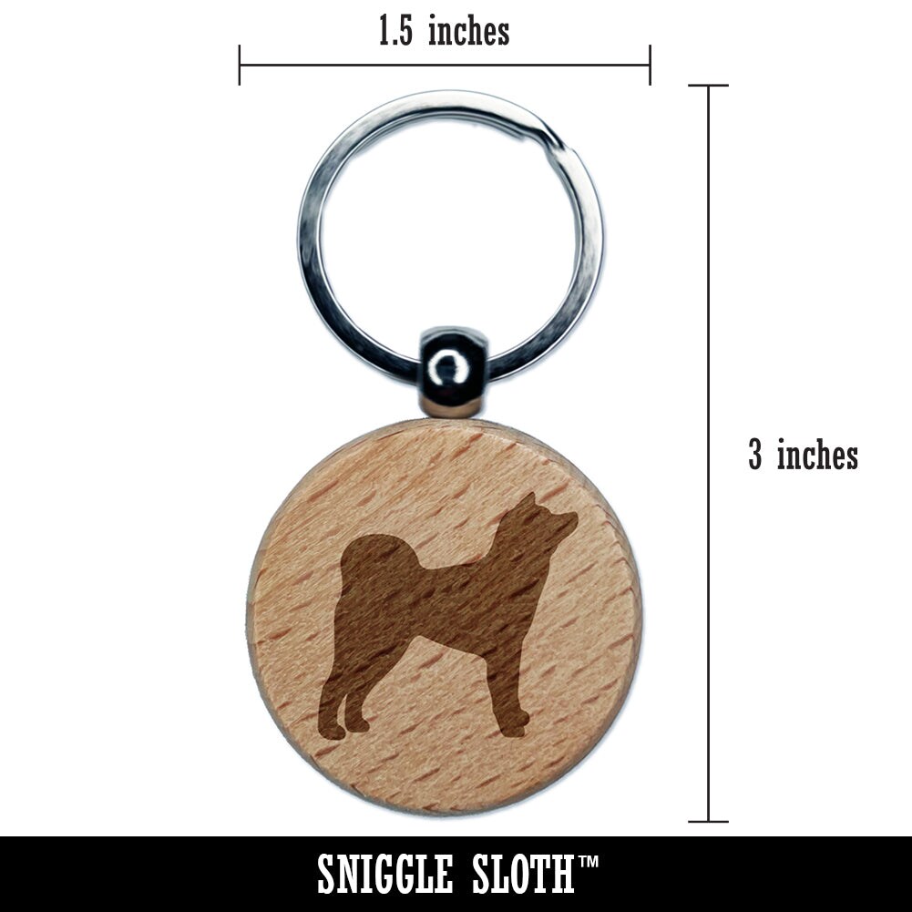 Japanese Akita Dog Solid Engraved Wood Round Keychain Tag Charm