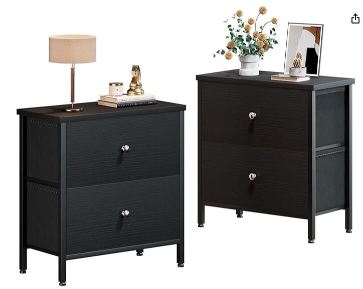 Set of 2 Black Nightstands with 2 Drawers for Bedroom Night Stand Modern Small Nightstands End
