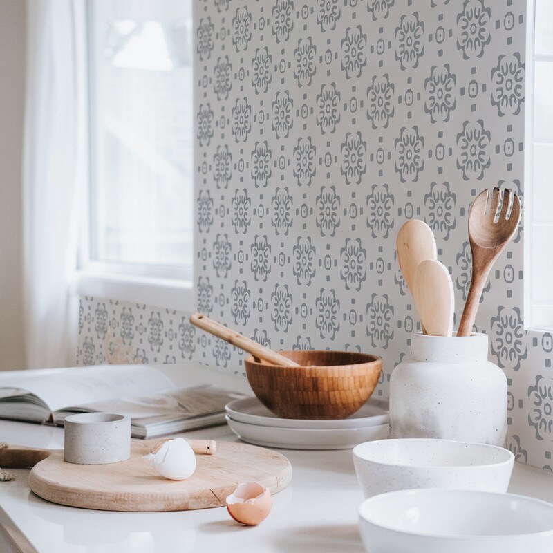 Tempaper Decorative Tile Peel and Stick Wallpaper Classic Grey