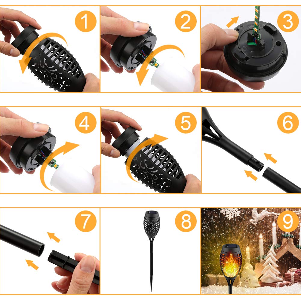 8 Pieces Solar Outdoor Lights, Solar Torch Light with Flickering Flame, Waterproof Solar Garden Lights, Outdoor Decorations for Patio Yard