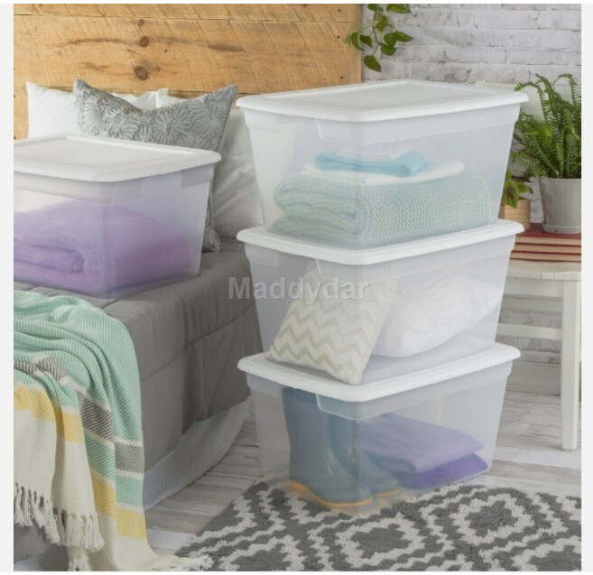 1 Stackable Bin Plastic Tote Box Storage Containers, Clear