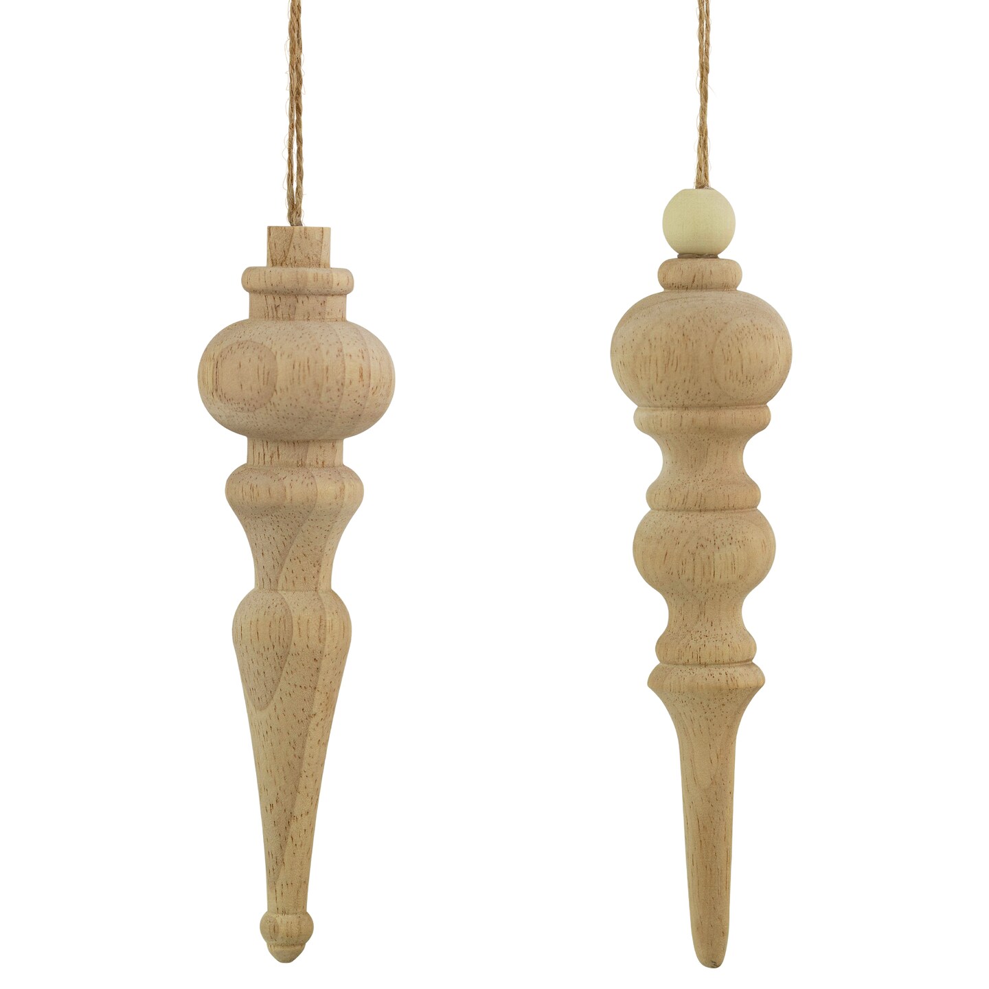 Northlight Set of 2 Natural Wood Finial Christmas Tree Ornaments 6.5"
