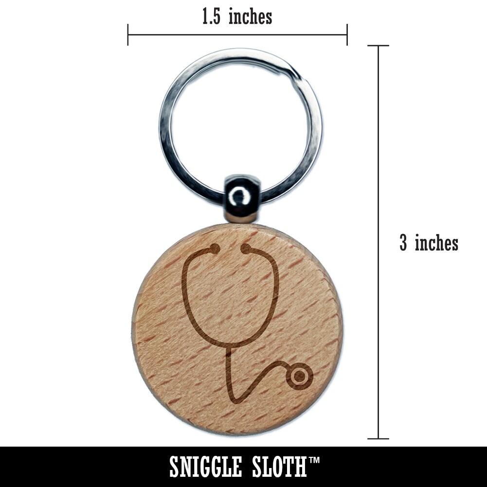 Stethoscope Medical Doctor Nurse Engraved Wood Round Keychain Tag Charm