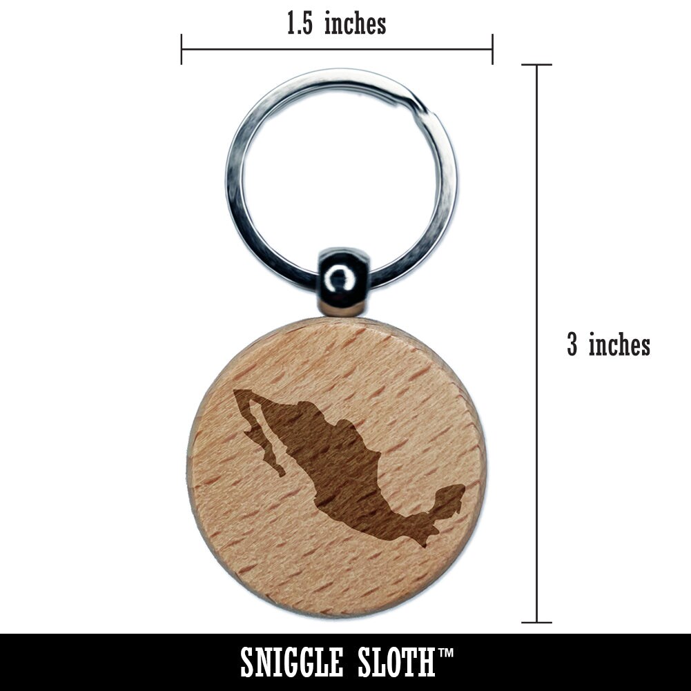 Mexico Country Solid Engraved Wood Round Keychain Tag Charm