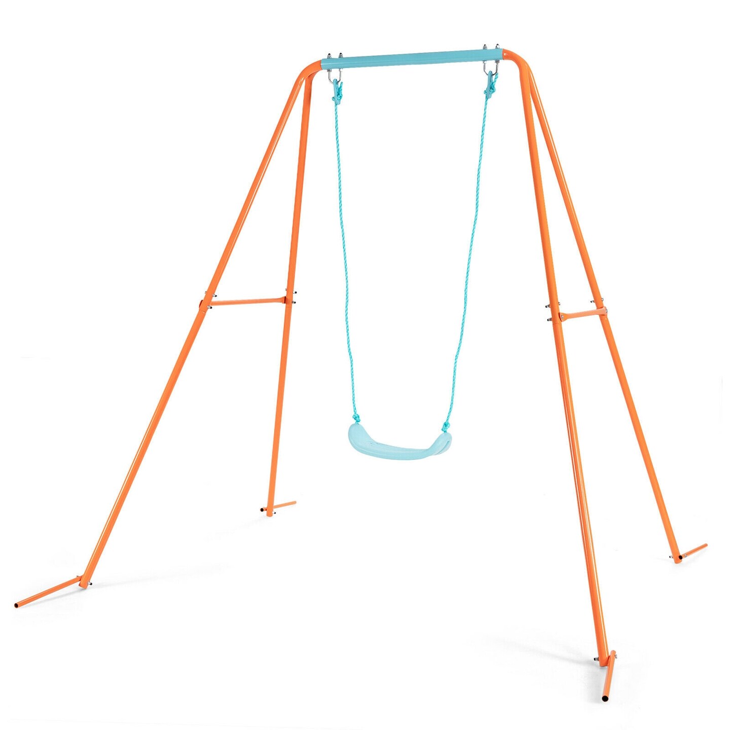 Outdoor Kids Swing Set with Heavy Duty Metal A-Frame and Ground Stakes