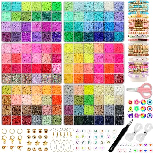 LIS HEGENSA 144Colors 20000+Pcs Clay Beads Bracelet Making Kit, Crafts Polymer Heishi Beads with Charm and Elastic Strings, Preppy Padded Beads for Jewelry Making kit Gift for Teen Girls