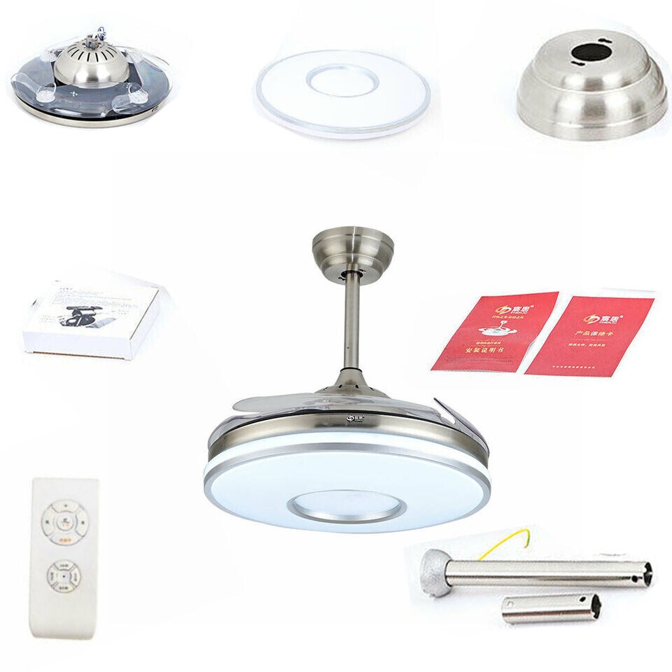 Kitcheniva Retractable Ceiling Fan Lamp Dimmable Light LED Chandelier With Remote 42&#x22;