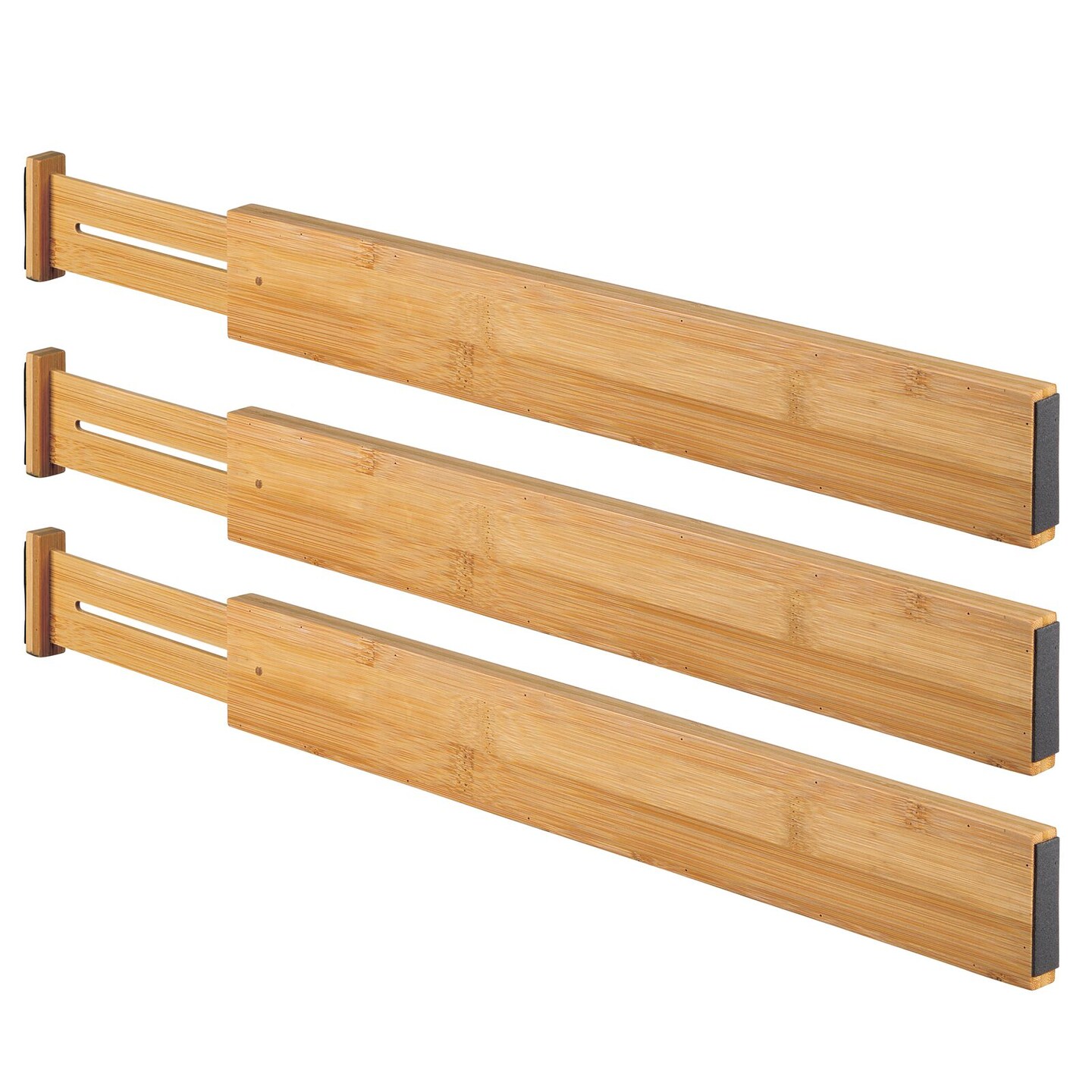 mDesign Expandable Bamboo Kitchen Drawer Divider, Foam End - 3 Pack - Natural