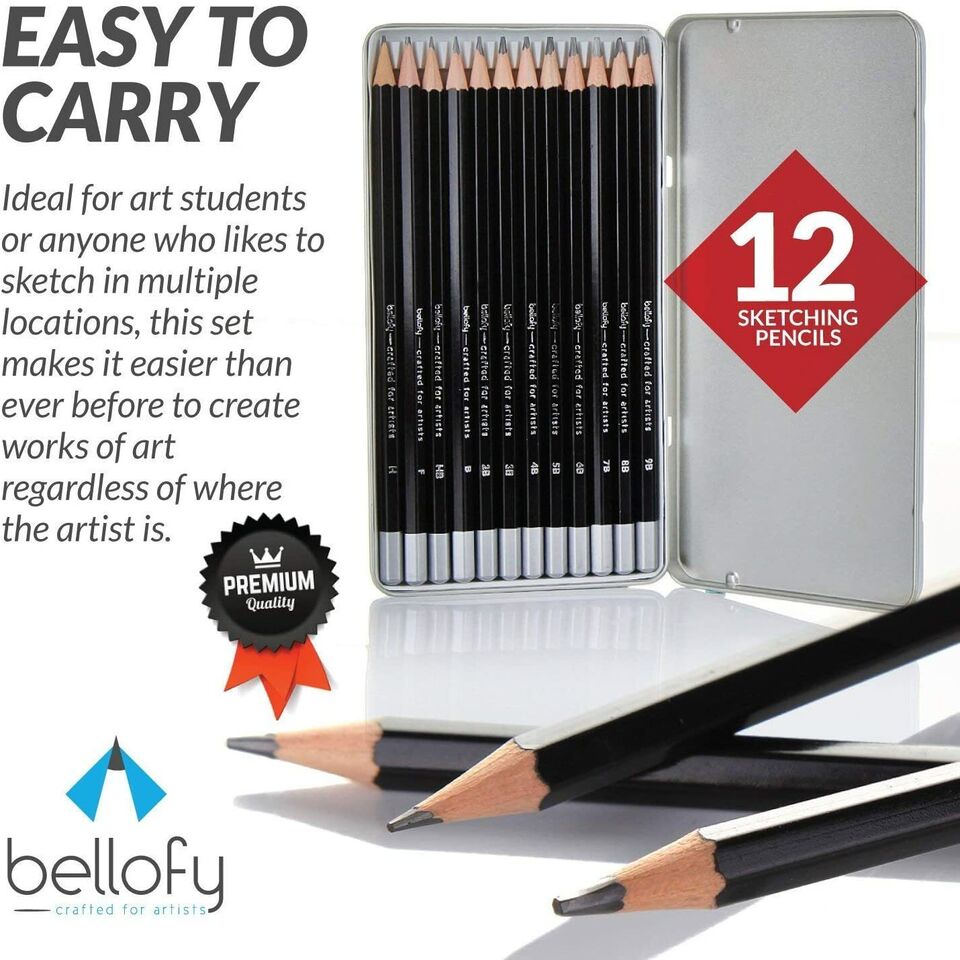 12 Piece Drawing Sketch Pencils , Graphite Shading Art Tools.
