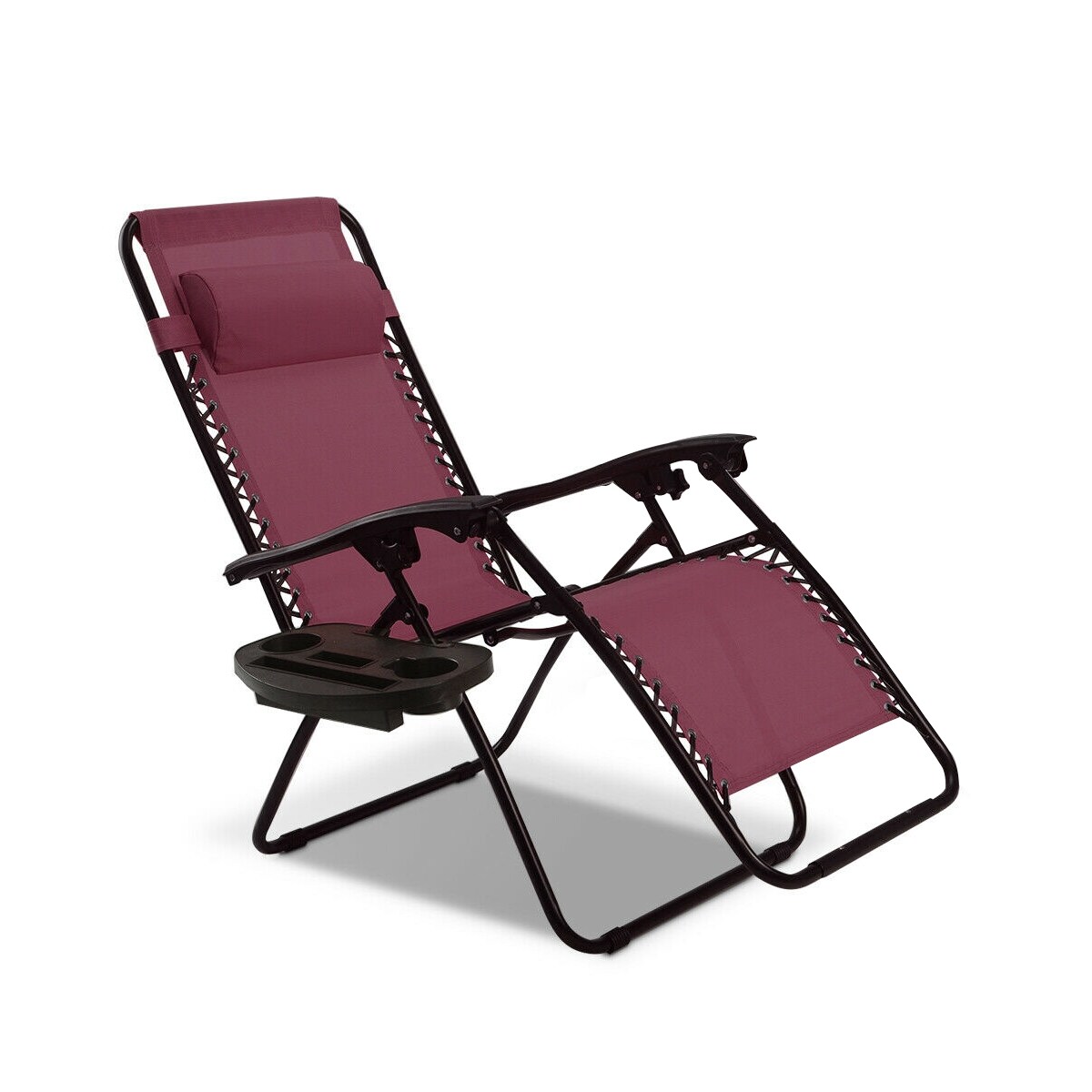 Outdoor Folding Zero Gravity Reclining Lounge Chair with Utility Tray