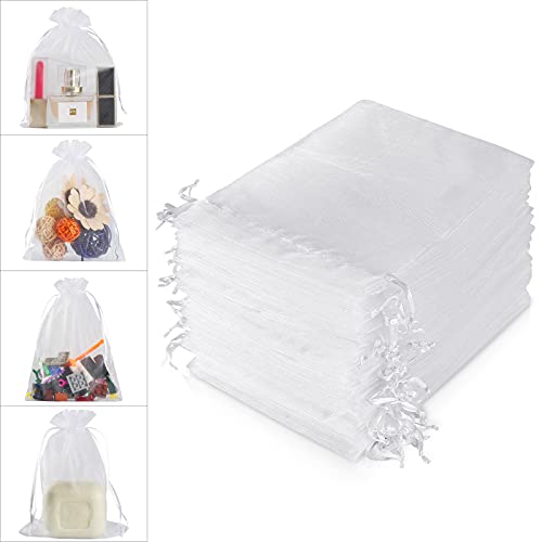 100 Pieces 4x6 (10x15cm) White Sheer Organza Bags for Wedding Favor With Drawstring, Premium Jewelry Pouches Party for Festival Gift ,Candy , Fruit Protection