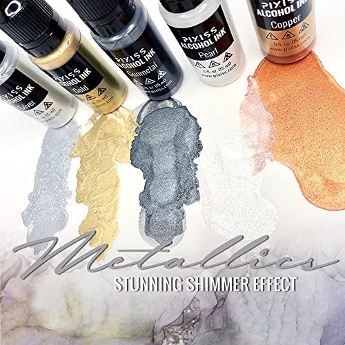 5 Pieces Alcohol Ink Set, Gold Alcohol Ink, Silver, Gunmetal, Copper, Pearl, Alcohol Ink Metallic Mixatives with Extreme Shimmer for Alcohol Ink Paper, Large 0.5 Ounce Inks