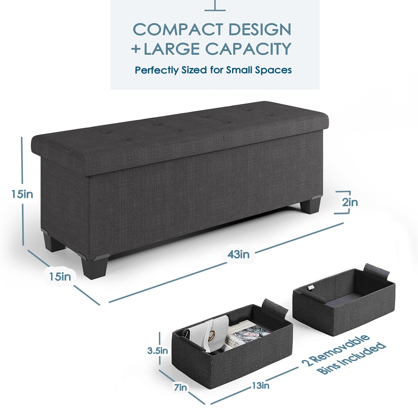 StorageBud Storage Ottoman Bench with Storage Bins