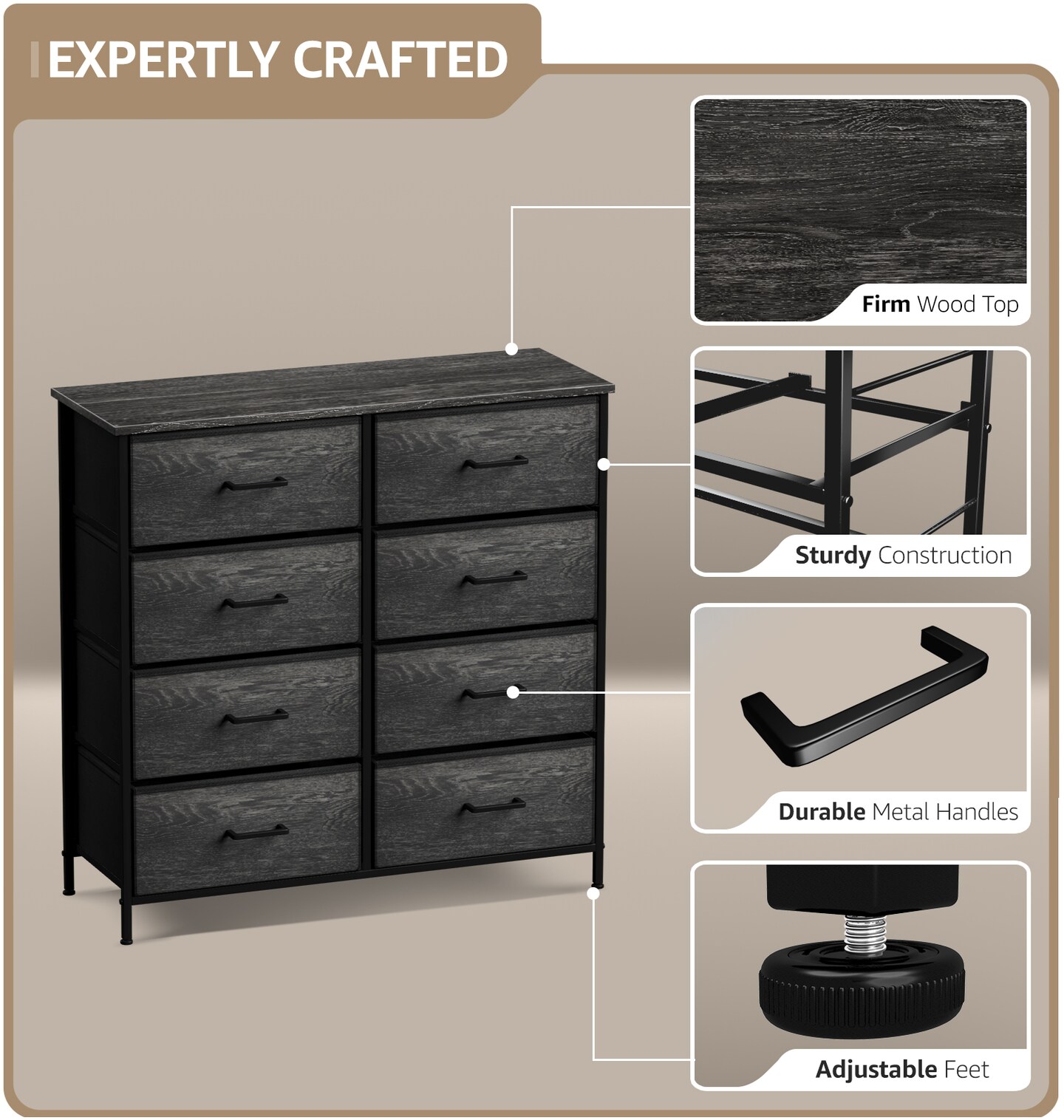 Sorbus Extra Wide Dresser Organizer With 8 Drawers - Large Storage Furniture for Bedroom, Hallway, Living Room, Nursery & Closet