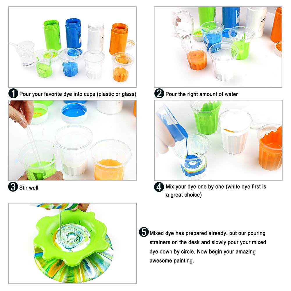 Acrylic Pouring Strainers, Angela&#x26;Alex 5 PCS Flow Painting Tools Christmas DIY Kits Drawing Sets Flower Strainers Plastic Silicone Drain Basket Unique Pattern Train Art Supplies