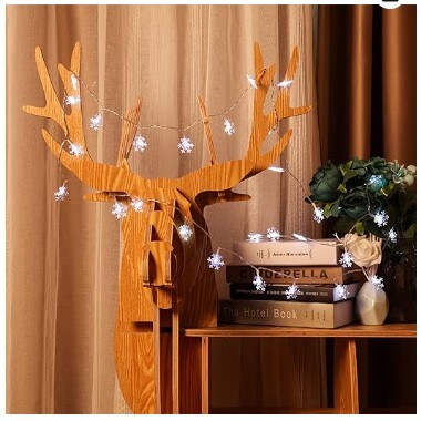 Christmas Snowflake String Lights, 10ft 30 LED, Battery Powered, 8 Modes, Remote and Timer Control, Indoor Outdoor Lighting Decoration for Christmas Snow Theme Parties