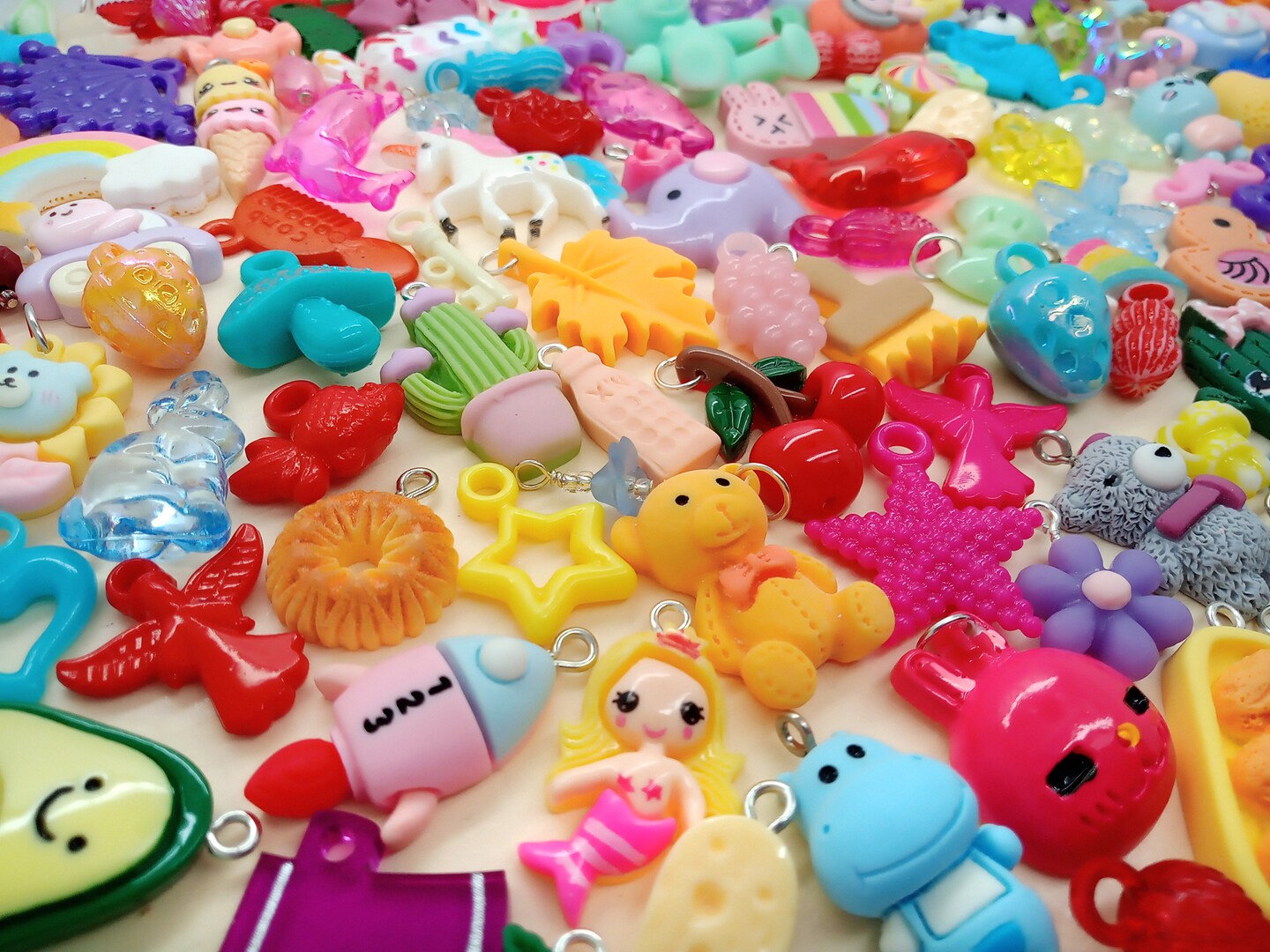 100 Charms Mix, Huge Variety of Assorted Acrylic Resin & Other Cute Charms, Mixed Media, Adorabilities