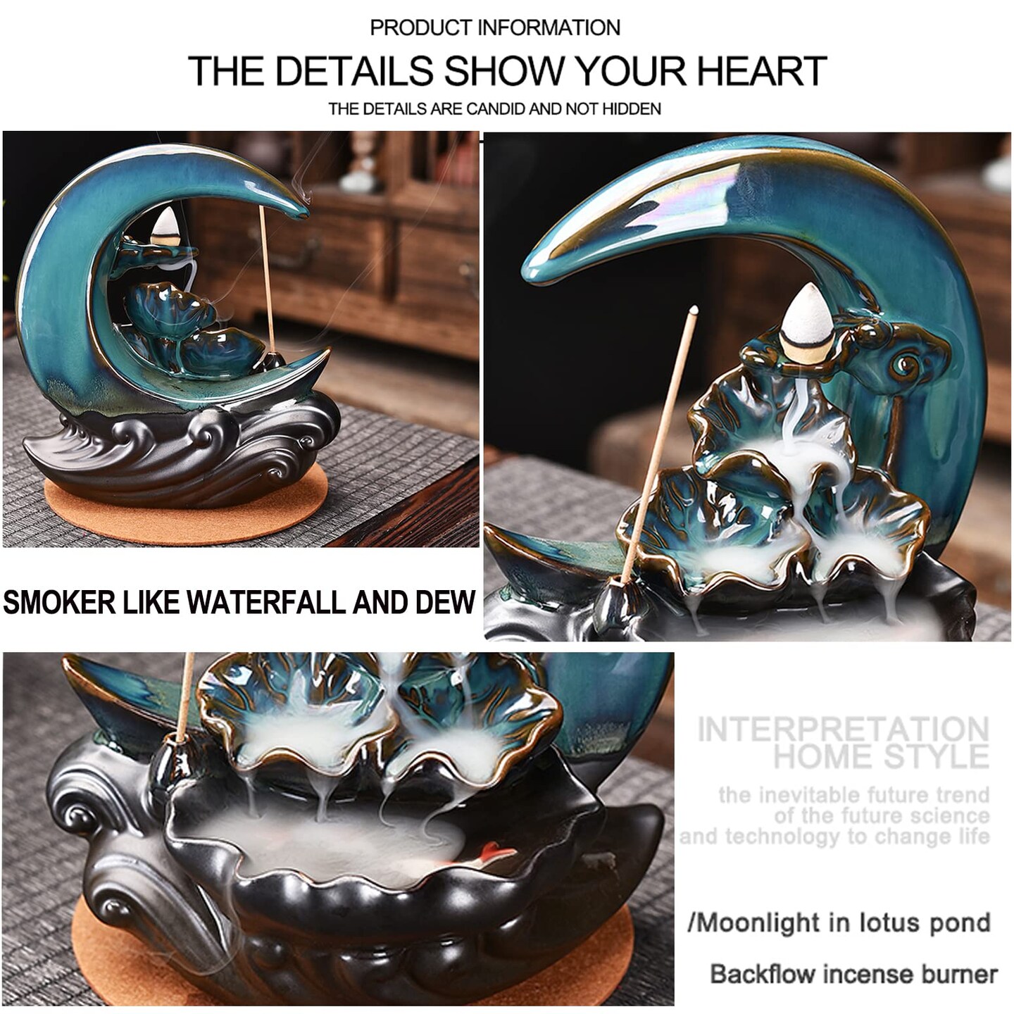 Backflow Incense Burner Fountain Fish Incense Cones Holder