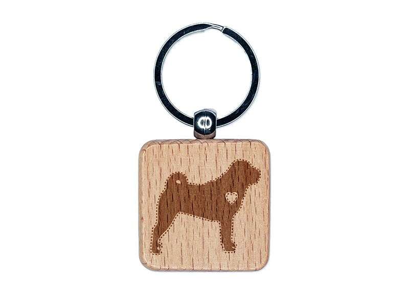 Shar-Pei Dog with Heart Engraved Wood Square Keychain Tag Charm