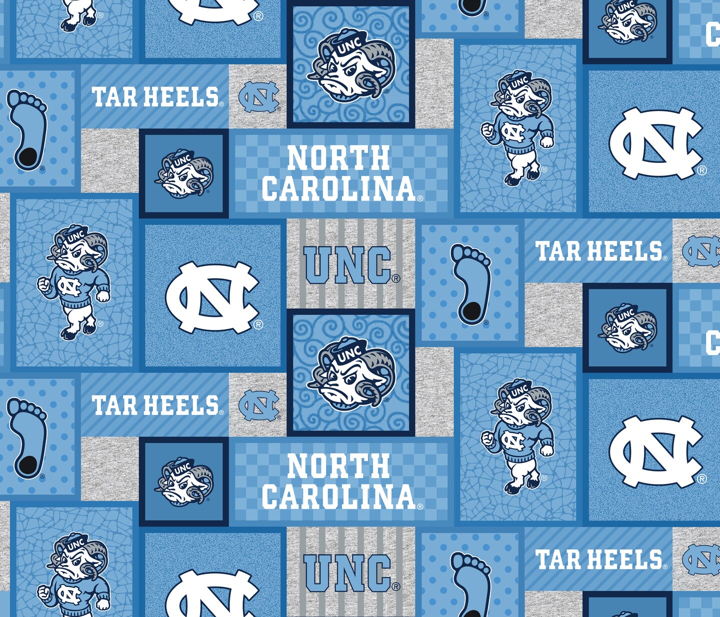 Sykel Enterprises-University of North Carolina Fleece Fabric-UNC Tar Heels College Patch Fleece Blanket Fabric-Sold by the yard