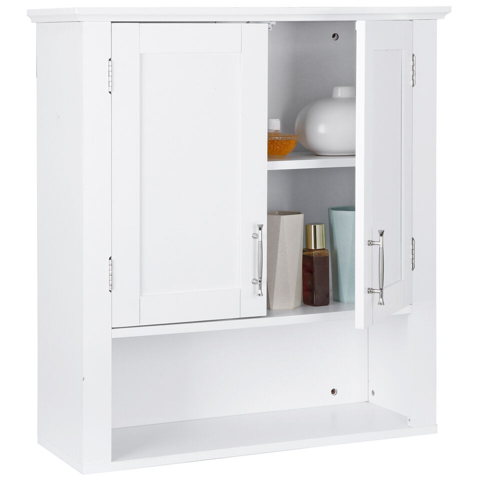 White Wall Cabinet 2-Door Hanging Storage Shelf Bathroom.