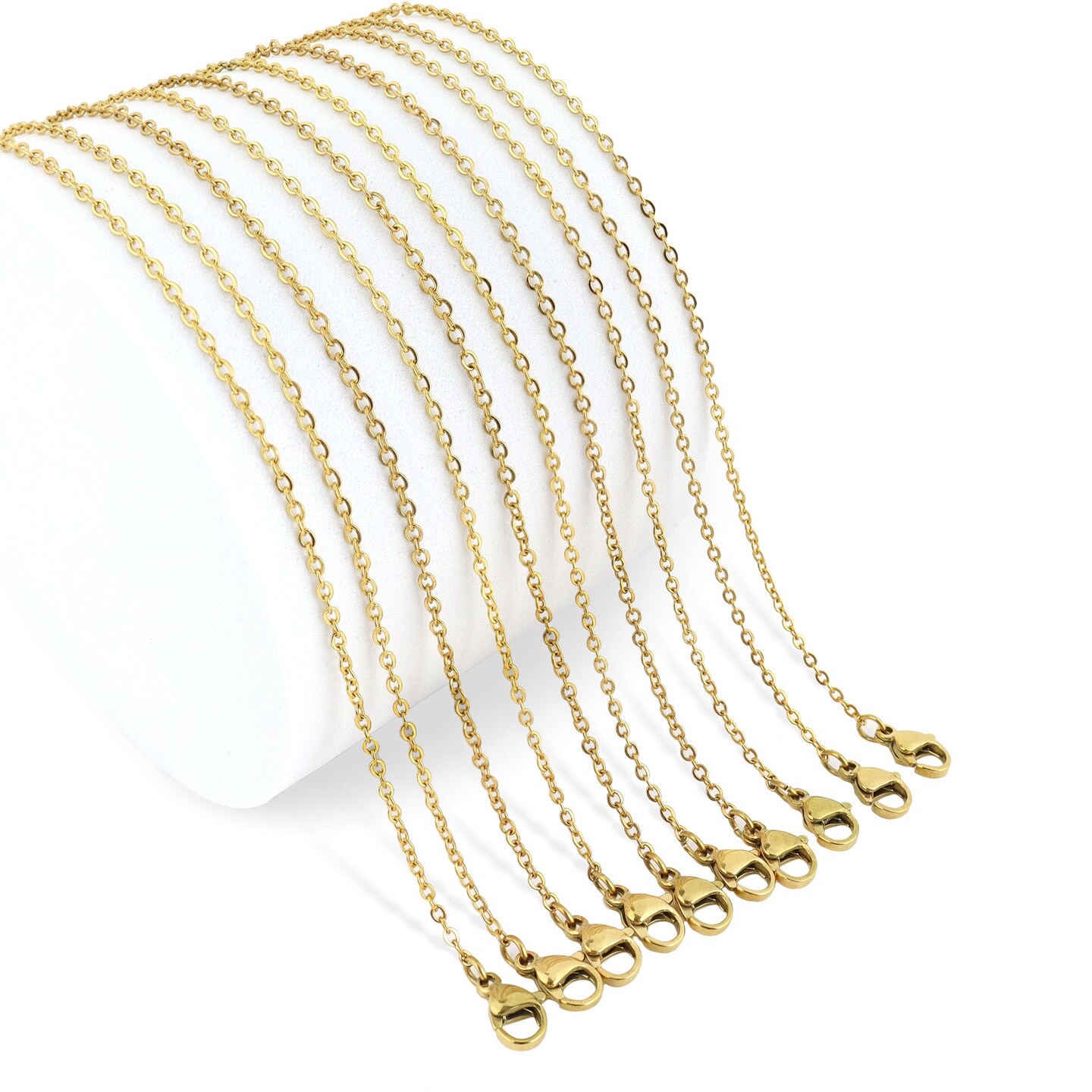 10 Pack - Gold 13+2&#x22; Stainless Steel Loop Chain Necklace